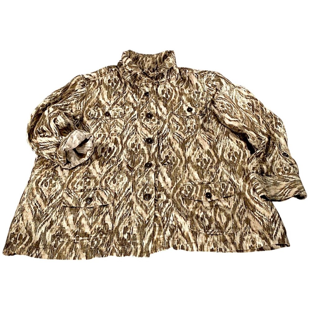 Chicos Jacket Womens 3 US XL Beige Brown Inkat Utility Relaxed Safari Lagenlook